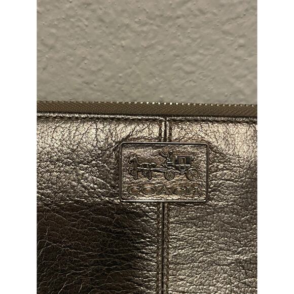 Coach Wallet Womens Metallic Silver Zip Around Leather Accordion Clutch - Picture 2 of 8